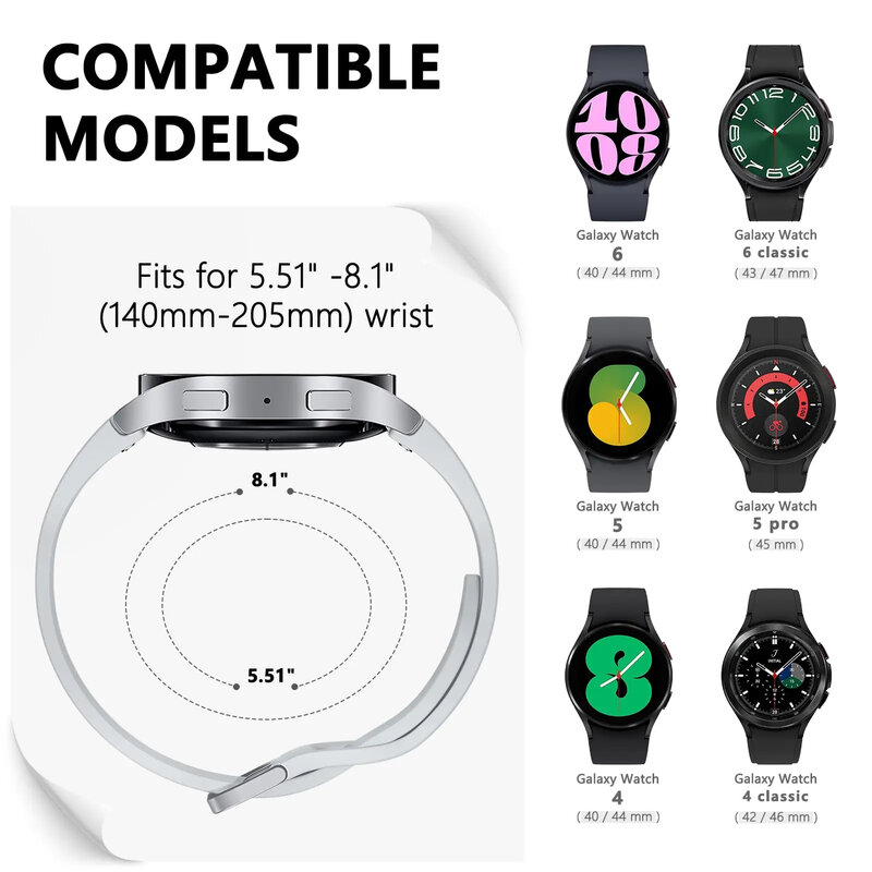 Correa de silicona para Samsung Galaxy Watch 6/5/4, 44mm, 40mm, 45mm, correa de reloj deportiva de 20mm, pulsera de reloj Galaxy Watch 6 Classic de 43mm y 47mm