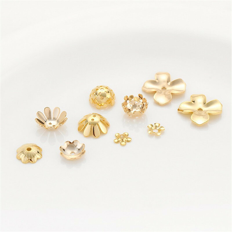 Grand porte-fleurs enveloppé d'or 14 carats avec cinq pétales de fleurs, porte-perles semi-circulaires, accessoire de bracelet fait main bricolage