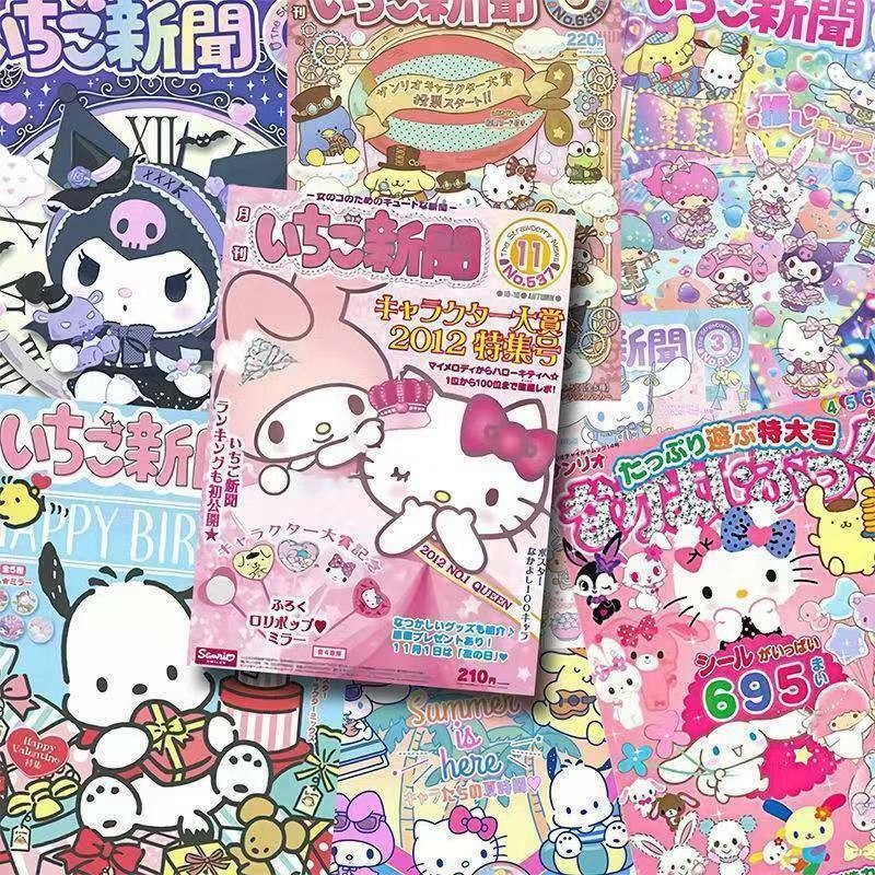 Sanrio Cartoon Anime Poster, Anime bonito, Cinnamoroll, Hello Kitty, Kuromi, Bill bonito, Mensal, Revista, Decoração do quarto da menina, Y2K