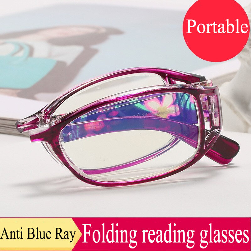 2023 Nieuwe Mode Opvouwbare Leesbril Mannen Vrouwen Anti Blue Ray Anti-Vermoeidheid Full Frame Draagbare Bril Met Originele Doos