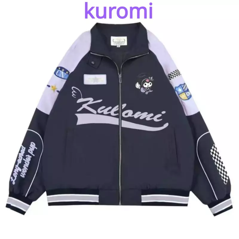 Sanrio Kuromi Cinnamoroll Baseball Uniform Biker Punching Female MyMelody LooseWarm Windproof Jacket Couple Clothes Kawaii  Gift