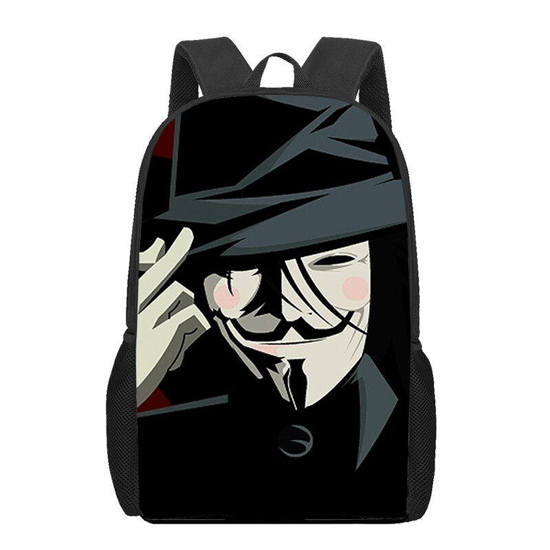 Vendetta 3D 프린트 백팩, 여아 및 남아용 학교 가방, 정형외과 배낭, 대용량 배낭