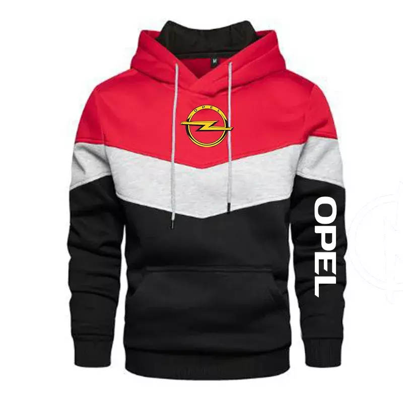 New Spring Autumn Men's OPEL Logo Patchwork Color Pullover Long Sleeve Hoodie Fashion Cotton Hoody Sweatshirt