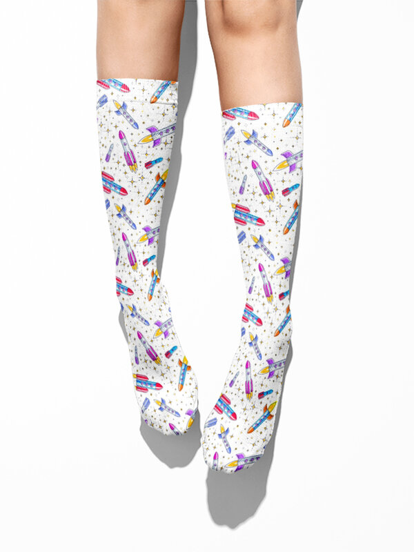 New Planet Rocket Pattern Long Socks Men Women 3D Printing Novelty Straight Socks Harajuku Fashion Street Trend Happy Socks