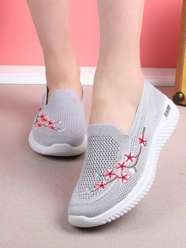 Zapatillas De deporte De malla transpirable para Mujer, Zapatos cómodos florales, suaves, Color sólido, calzado ligero a la moda