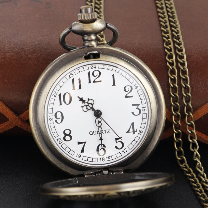 Bronze Hohl Zeit Getriebe Steam Punk Vintage Quarz Taschenuhr mit Fob Kette frauen Uhr Anhänger Halskette männer geschenk Cf1035