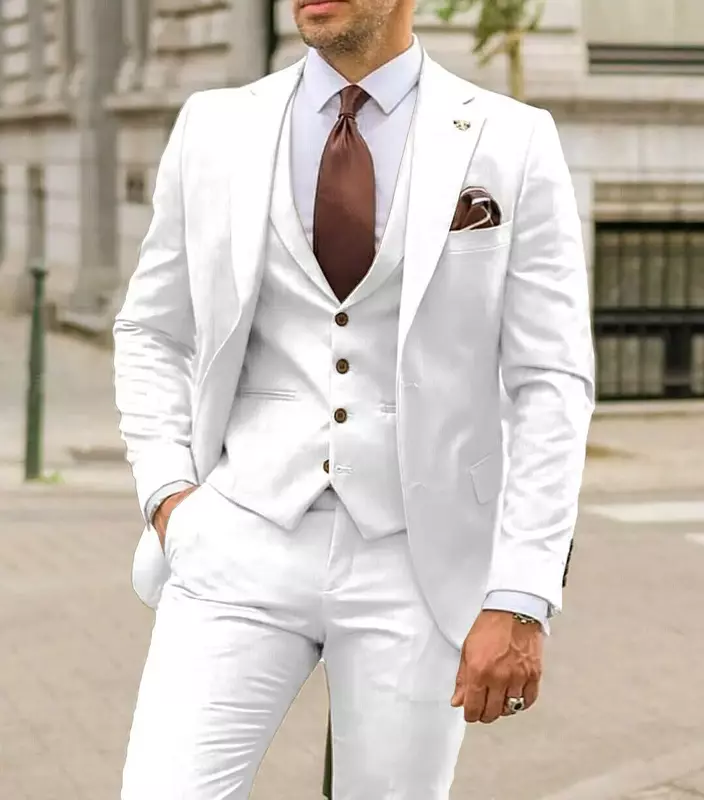 Witte Mannen Inkeping Revers Pakken Slim Fit Zakelijke Formele 3 Stuks Pakken Set Voor Man Diner Prom Bruidegom Smoking Bruiloft Guest Wear Wear
