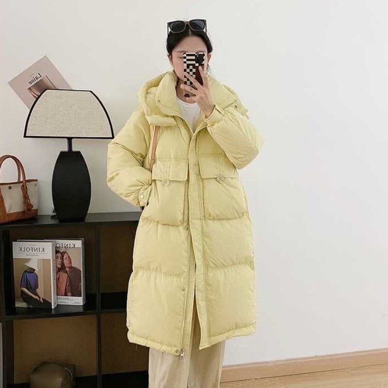 Chaqueta larga con capucha para mujer, Parkas gruesas y cálidas de Color sólido, abrigo de moda de talla grande, abrigo de invierno, novedad de 2023