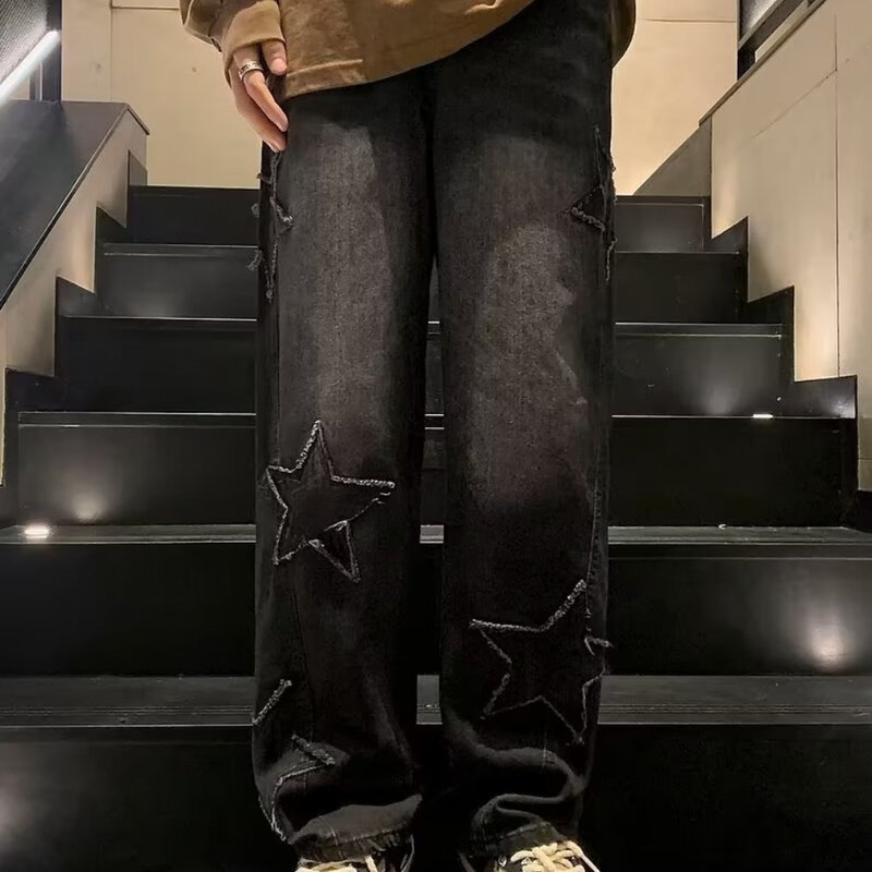 Star ricamo dritto Casual uomo Jeans gotico neutro nuova gamba larga sciolto Hip-hop moda giovanile Streetwear pantaloni in Denim Y2K