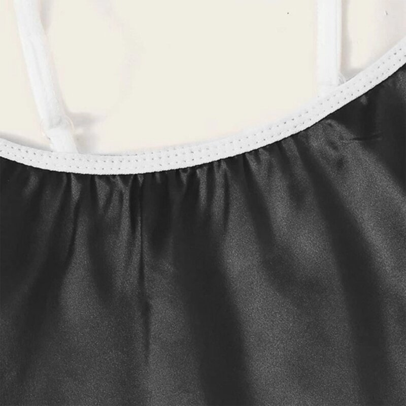 Women Sexy Shiny Imitaiton Silk Pajamas Lingerie Set 2 Piece Camis Top with Striped Mini Shorts Babydoll