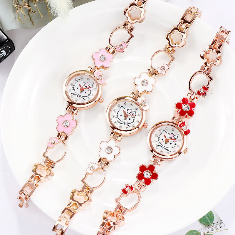 ใหม่ SANRIO Hello Kitty Watch Kawaii KT นาฬิกาแมวน่ารัก flip ความคิดสร้างสรรค์สร้อยข้อมือข้อมือนาฬิกาผู้หญิงเพชรเครื่องประดับของขวัญผู้หญิงของเล่น