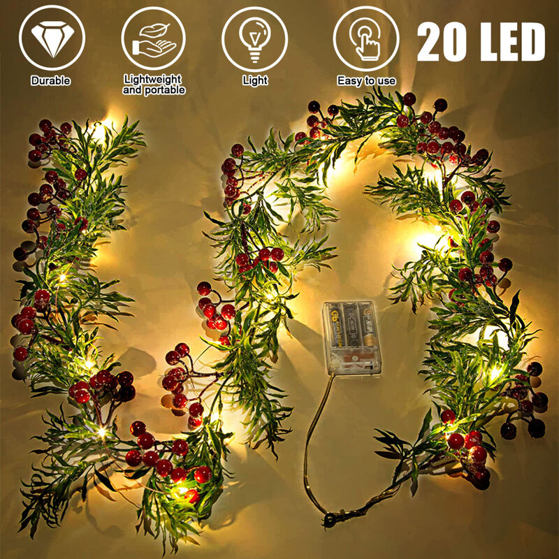 20 Bulbs LED Red Berry String Lights 2M Fairy Christmas Lights Battery Operated For Indoor & Outdoor Party Wedding Holiday Decor