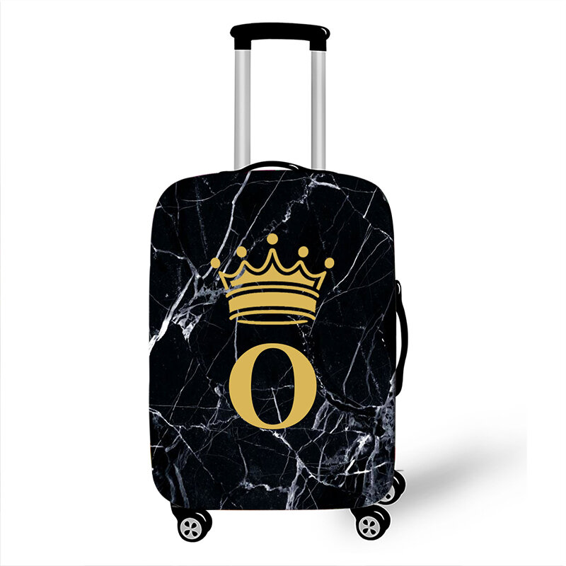 Pokrowiec na bagaż podróżny Z koroną, czarny marmur, list A, Z koroną, pokrowce na walizki, elastyczny pokrowiec na wózek, ochronny pokrowiec