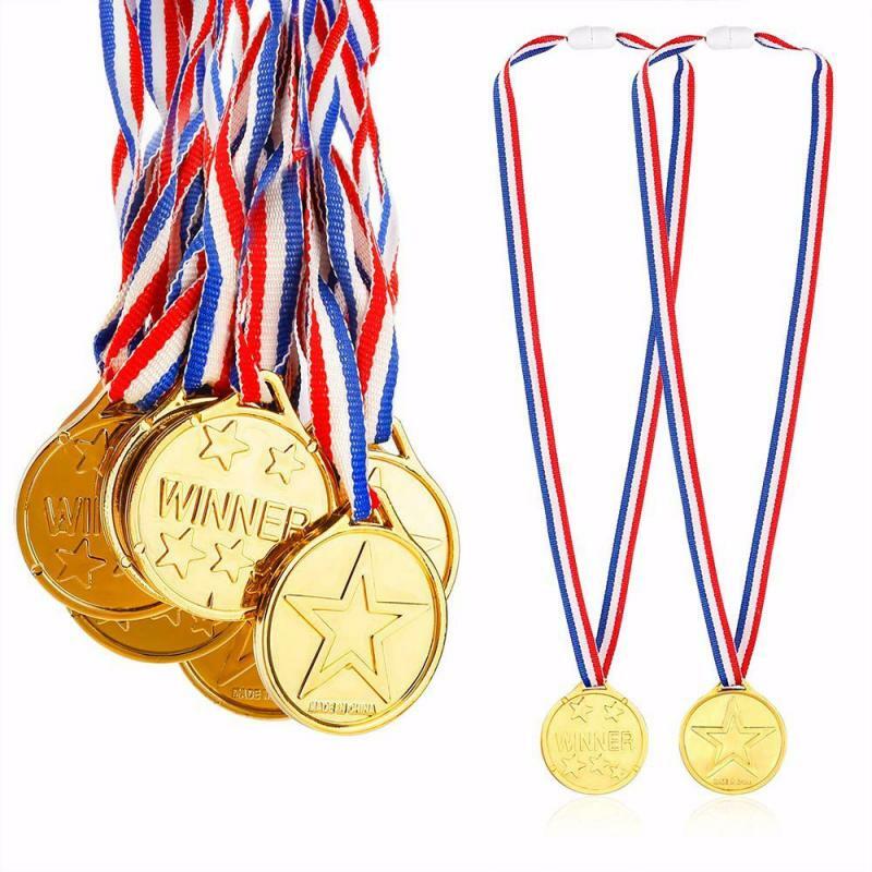 10pcs Kid Gold Medals Plastic Simulated Winner Award Medals With Ribbon Children Party Sport Game Prize Awards Photo Props