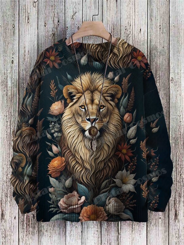 Pull en tricot décontracté unisexe, motif de discussion coloré, pull loup vintage et rétro, imprimé en 3D, hiver, ZZM115