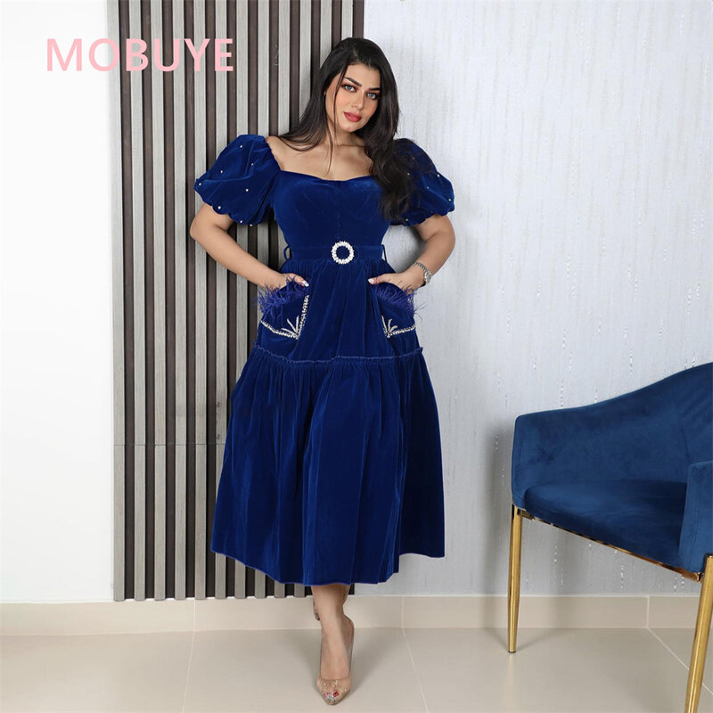 Mobuye 2024 Arab Dubai vom Schulter ausschnitt Ballkleid Tee Länge Abend mode elegantes Party kleid für Frauen