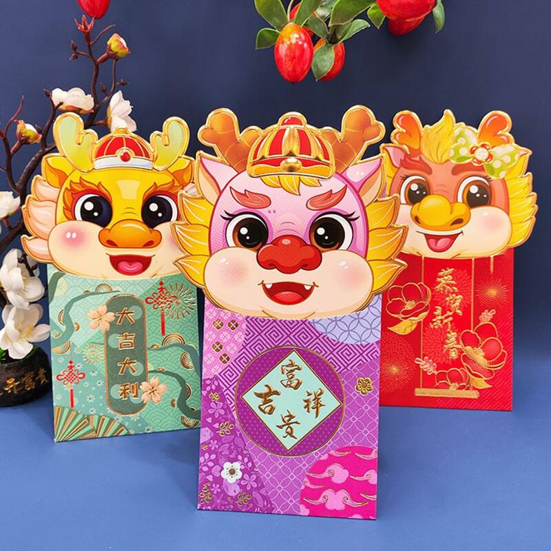 Sobres chinos de Año Nuevo, sobres de Festival de Primavera, diseño de dragón de dibujos animados vibrantes para la suerte, dinero, año del dragón, 2024