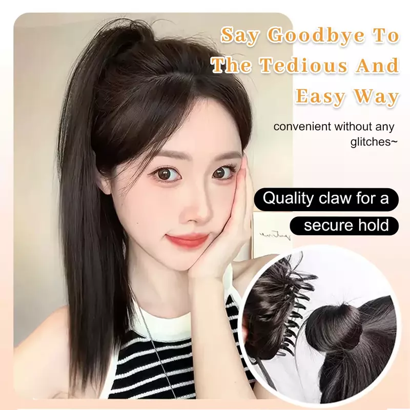 ALXNAN Synthetic Claw Clip Ponytail Natural Straight  Hair Natural Curly Hair Tail Ponny Tail For Women