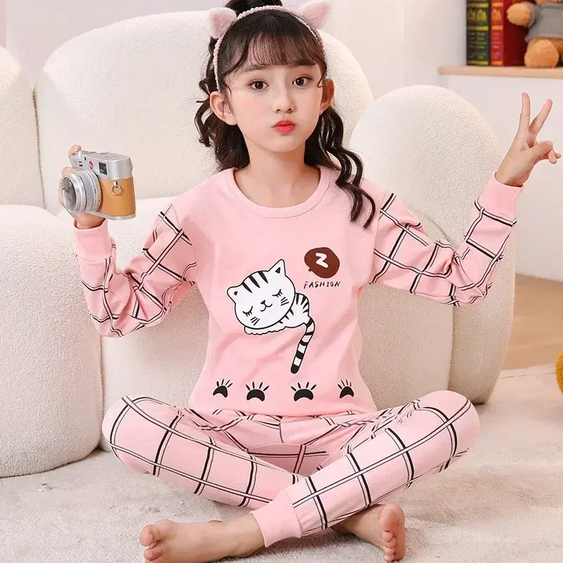 Cotton Cat Pijamas for Kids 3 4 6 8 10 Years Toddler Girl Clothes Sets Long-sleeve Pajamas for Boys Autumn Child Baby Nightwear