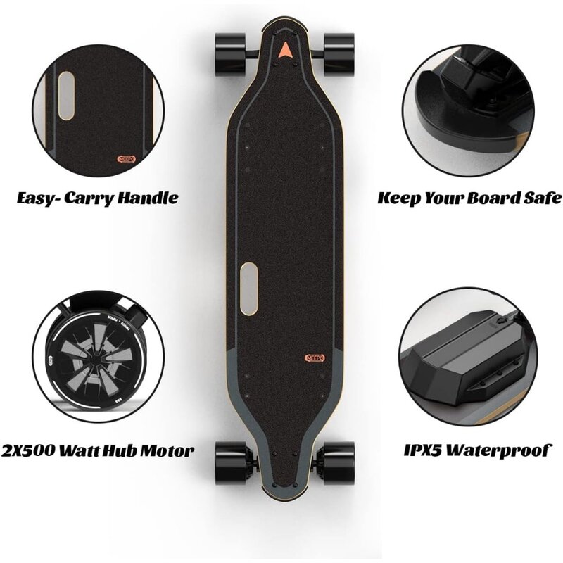 Skateboard elettrico MEEPO V5 con telecomando, velocità massima di 29 Mph, frenata liscia, Design della maniglia facile da trasportare,