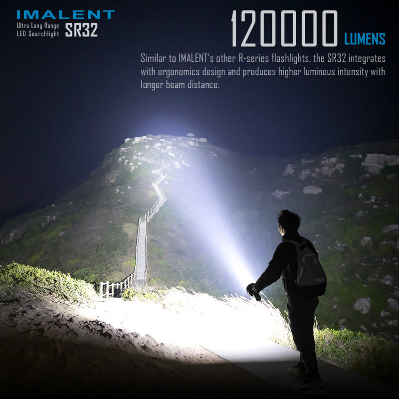 IMALENT SR32 120000 Lumens Powerful Flashlight High Power Rechargeable Professional Searchlight with 32 Pcs Cree XHP50.3 Hi Led