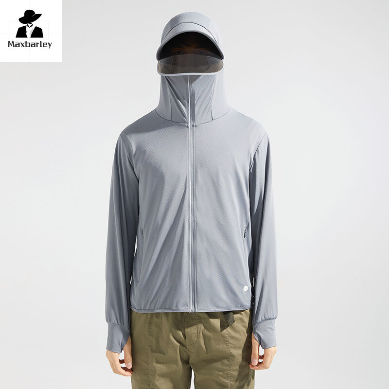UPF-cortavientos de piel UV para hombre, chaqueta ligera transpirable de secado rápido con capucha para ciclismo al aire libre y acampada, para verano, 50 +