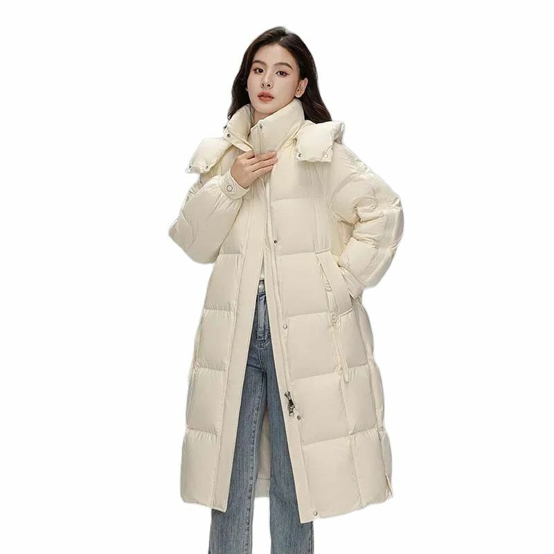 Down mantel panjang dan atas lutut wanita, jaket populer tebal temperamen musim dingin 2023 versi Korea baru