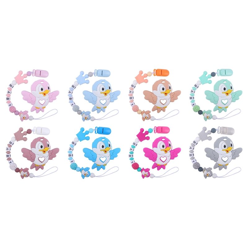 F62D Tempat Dot Manik-manik Burung Kartun Hewan dengan Klip Mainan Kunyah Tumbuh Gigi Uniseks Modern Ulang Tahun Baby Shower