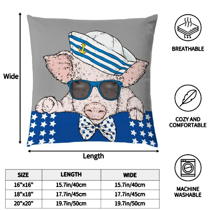 Sailor Pig-funda de almohada de poliéster con estampado de pulpo y mar, funda de almohada de 45x45cm