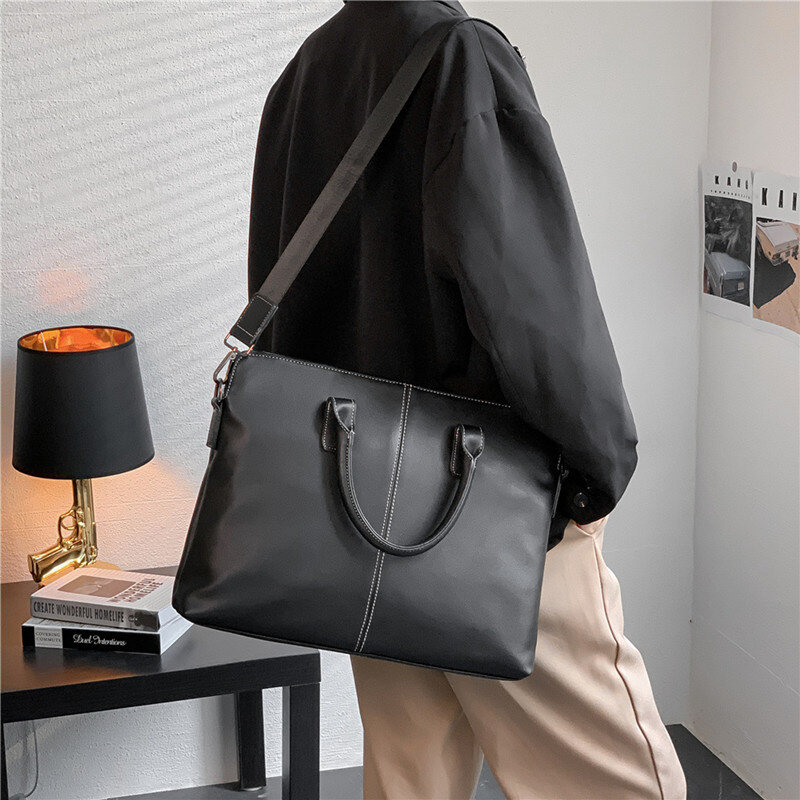 Business Pu Leder Herren Aktentaschen Mode Reiß verschluss Handtasche männliche Laptop tasche große Kapazität Schulter Messenger Mann Datei