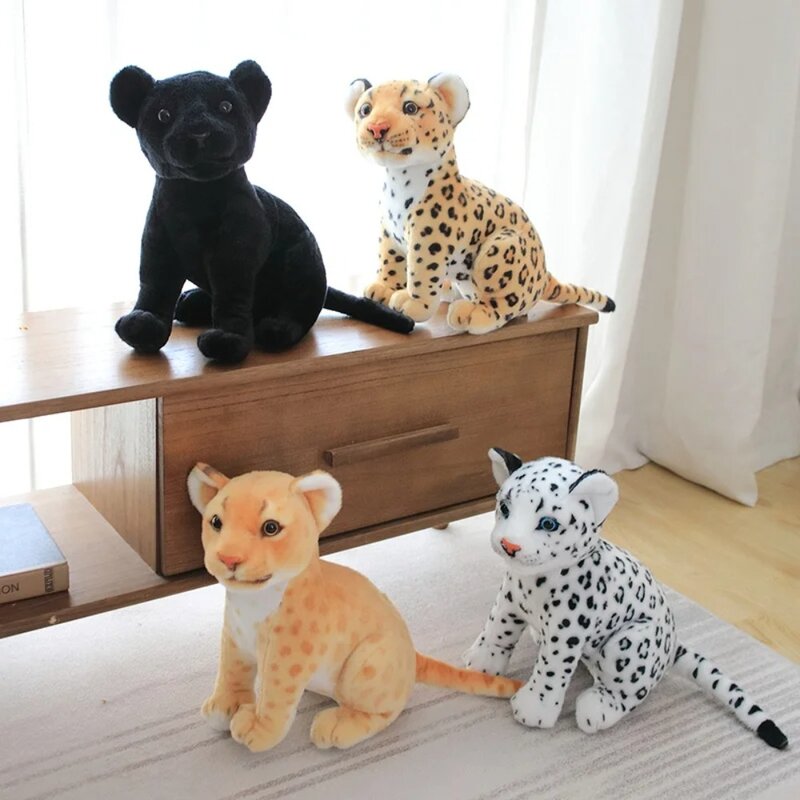 Mainan boneka macan tutul salju, mainan Simulasi singa lembut Cheetah mewah lucu