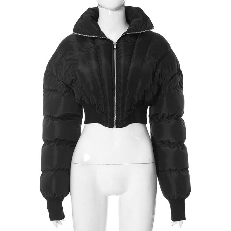Winter Cutton Padded Jackets Bubble Button Street Coats Women Bodycon Bomber Crop Top 2023 Autumn Female Casual Outerwear