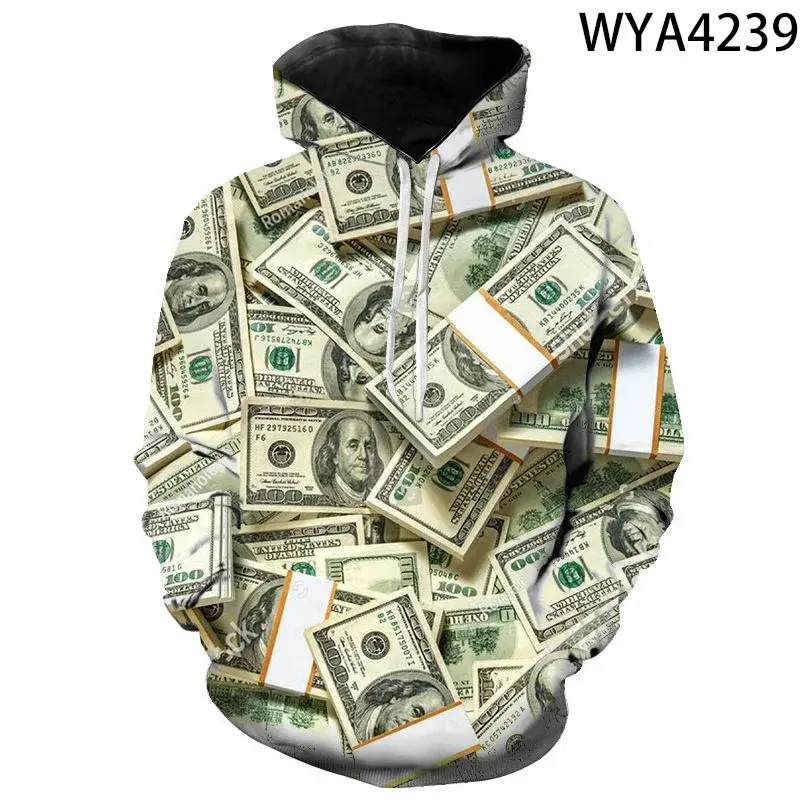 US Dollars US Dollars Banknotes Patterned Printed Hoodie Men's Women's Kids Streetwear Sweatshirt Streetwear Oversized
