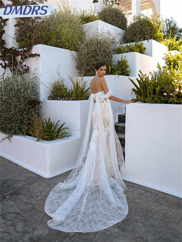 Gaun pengantin bahu terbuka seksi 2024 gaun pernikahan applique menawan gaun panjang menyentuh lantai model A-Line romantis Vestidos De Novia