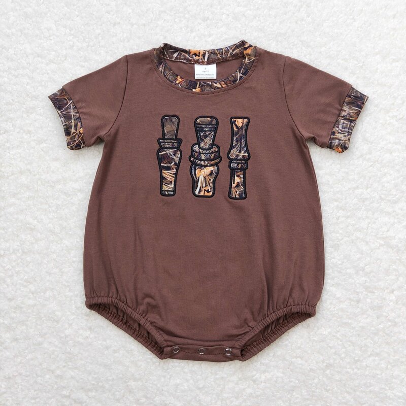 Wholesale Newborn Duck Fishing Coverall Bodysuit Baby Boy Toddler Embroidery Romper Short Sleeves Kids Camo One-piece Jumpsuit