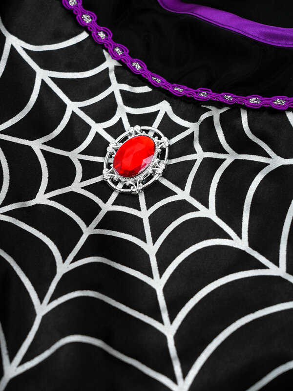Gaun Cosplay Spider Queen Anak-anak dengan Hiasan Kepala Kostum Pertunjukan Pesta Topeng Tema Halloween Anak Perempuan