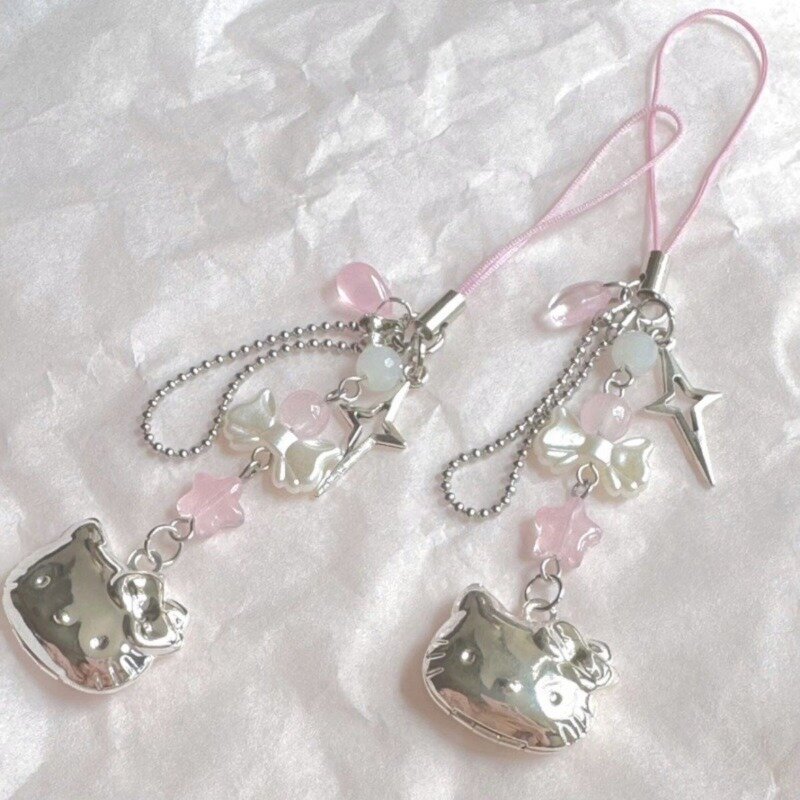 Hello Kitty tali telepon seluler rantai Sanrio Anime liontin buatan tangan manik-manik untai Choker gelang menjuntai DIY perhiasan aksesoris mainan