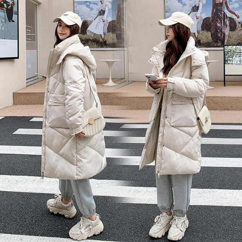Doudoune longue coréenne pour femme, manteau matelassé, plume épaisse, hiver