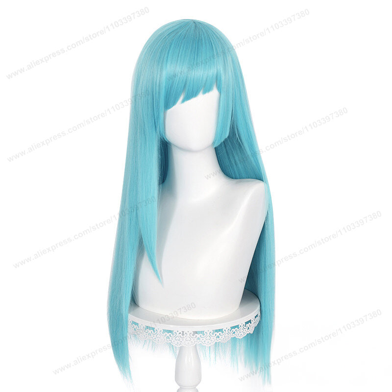 Miwa Wig Cosplay Kasumi, rambut palsu sintetis tahan panas, Wig Anime wanita biru panjang 70cm