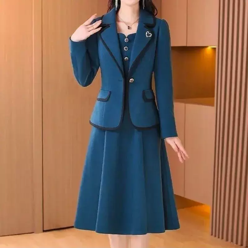 Insozkdg setelan pakaian kantor wanita, setelan pakaian kantor ramping kasual gaya Korea, mantel Blazer + rompi musim semi dua potong