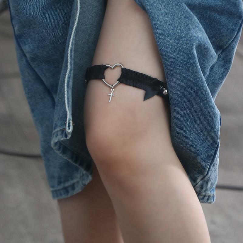 Aksesori pakaian mode pita Punk Jk Harajuku bentuk hati Garter kaki suspender wanita suspender seksi