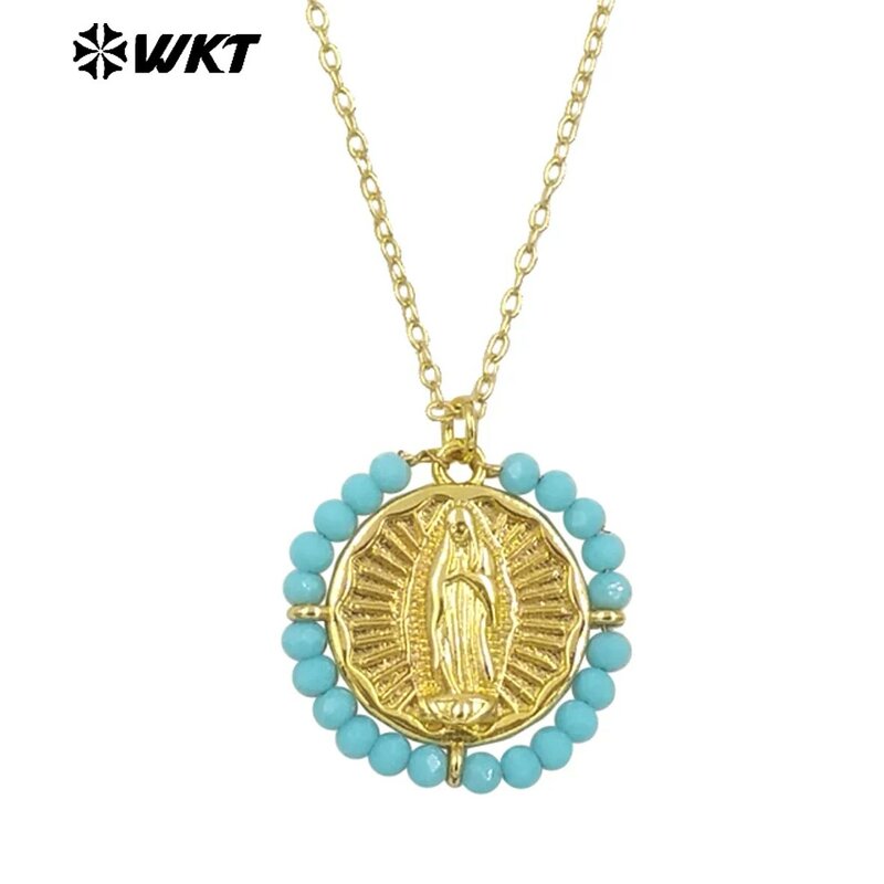 WT-MN986 neue Ankunft Mutter Gottes farbige Kristall perlen gepflastert mit gelbem Messing Anhänger Halskette für den täglichen Gebrauch verziert
