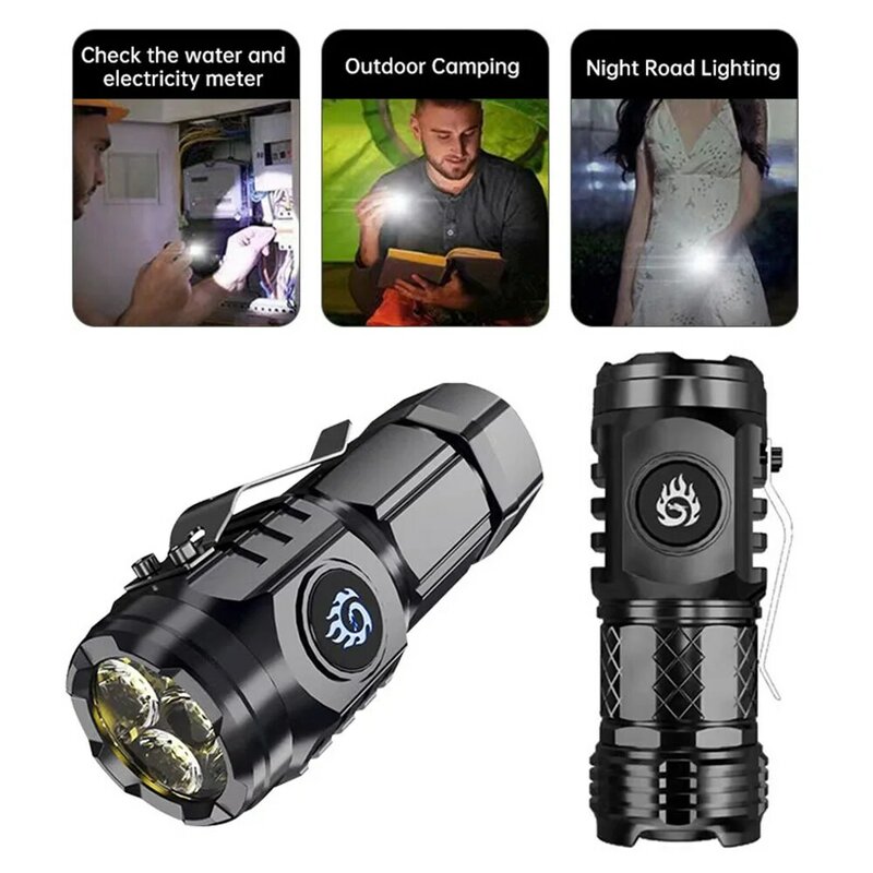 2000LM Mini Flashlight 3 LED Clip on Cap Light Rechargeable Camping Fishing Light Outdoor Waterproof Work Light Emergency Lamp