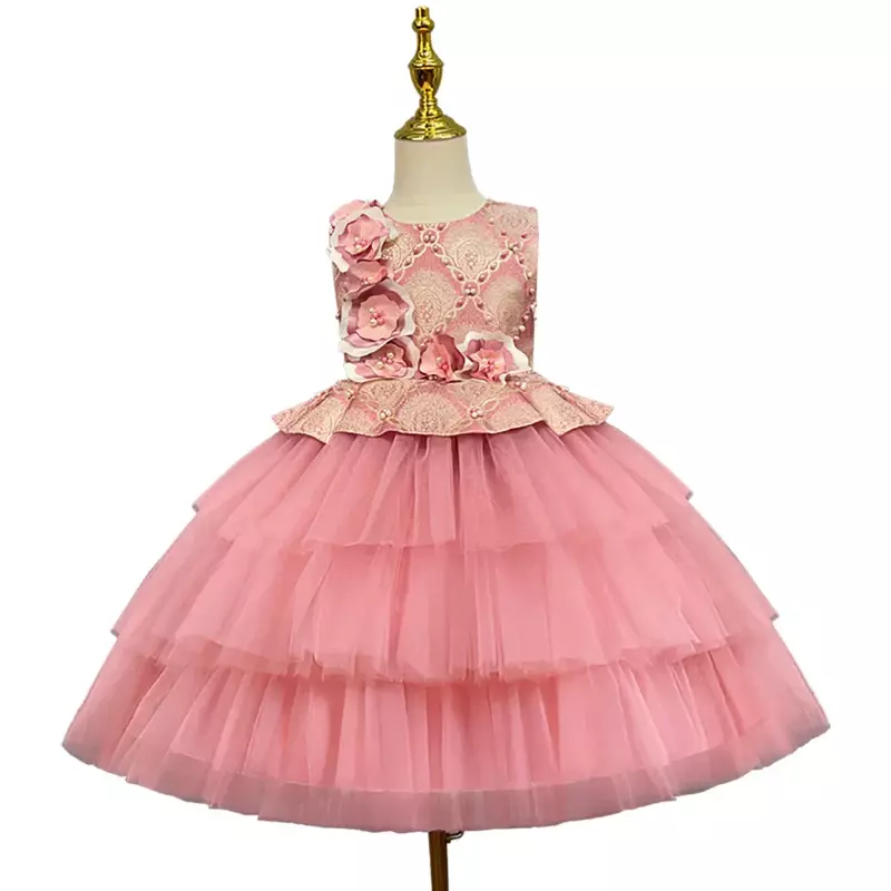 Детское платье принцессы, новинка, с цветочным принтом, пушистое пианино для маленькой девочки, платье для выступления