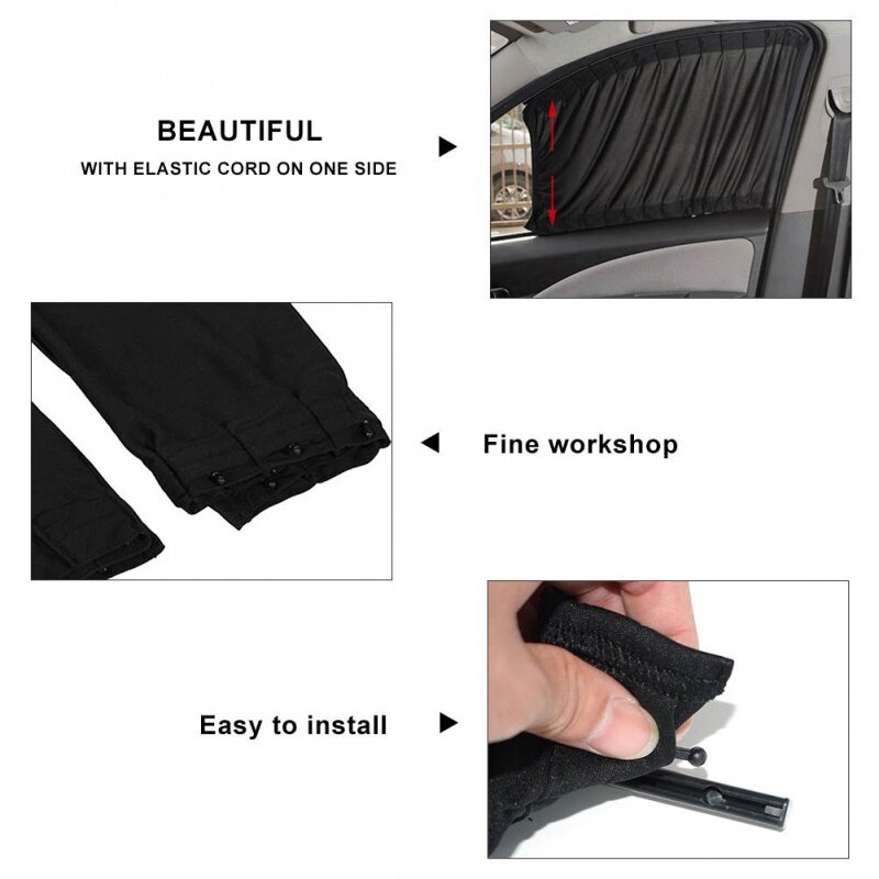 Parasol Universal para ventana lateral de coche, cortina plegable con protección Uv, color negro puro, 2 piezas
