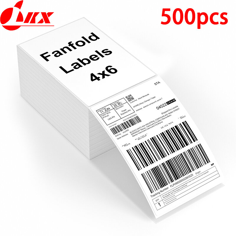 LKX-papel de impresora de etiquetas térmicas directas de 4x6 pulgadas, 100x150mm, etiquetas plegables con ventilador, suministros de envío impermeables para impresora 241BT 246S