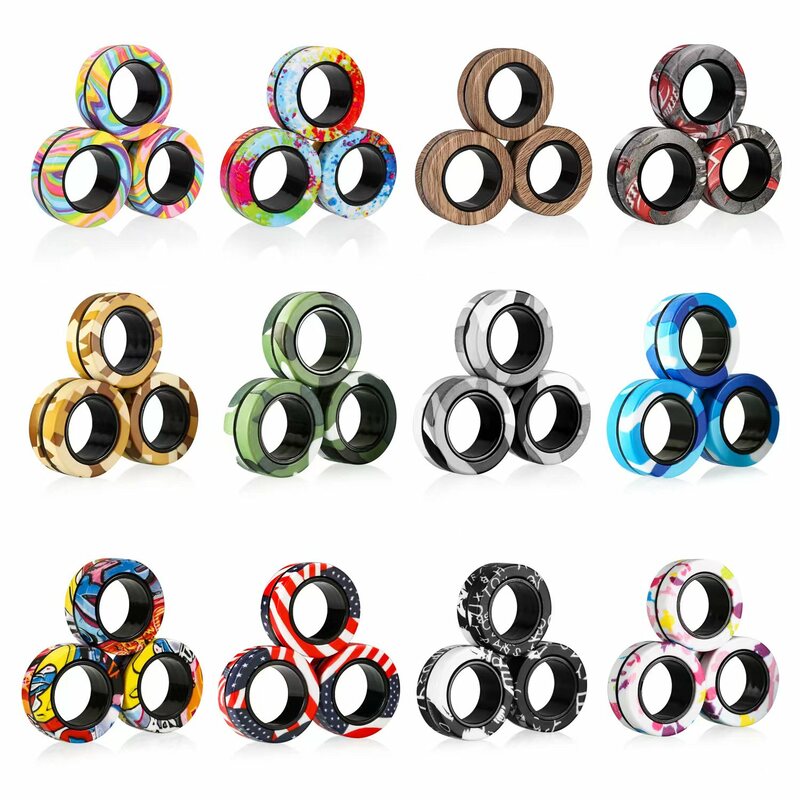 Random 3Pcs Fidget Spinner Magnetic Ring Toys Set Fingers Magnet Rings ADHD Stress Relief Magical Toys for Adult Kids Anxiety
