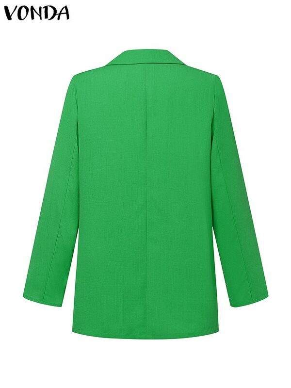 Autumn Elegant Blazer 2023 VONDA Women Long Sleeve OL Office Casual Lapel Collar One Button Coats Loose Solid Color Tops Blazer