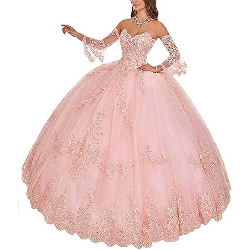 2024 New Classic Elegant Quinceanera Dress Of 15 Colors V-neck Princess Ball Gown Lace Appliques With Cuffs Vestido De 15 Anos
