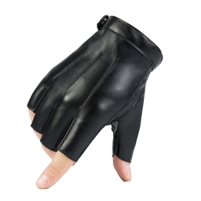 Gants de conduite en cuir PU demi-doigts pour hommes et femmes, mitaines sans doigts pour amoureux, noir, extérieur, DulMen